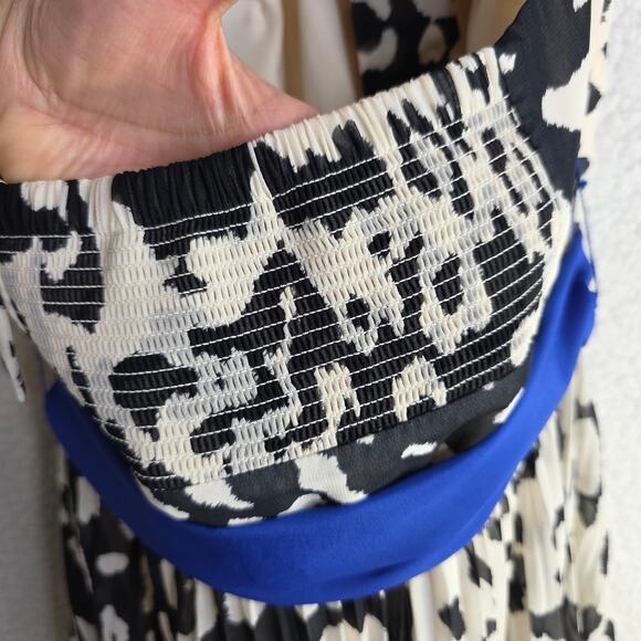 Eliza J Halter Sz8 Animal Leopard BlacknWhite W Blue belt accent maxi Dress Sexy - Picture 13 of 16
